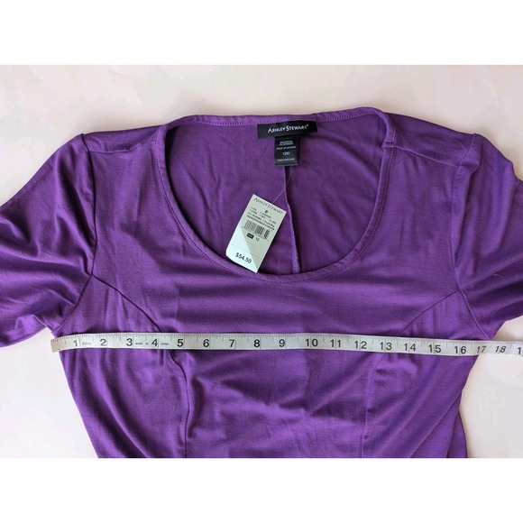 Ashley Stewart Dress Women's 12W Purple Maxi  Short Sleeve Asymmetric Hem NWT - Picture 5 of 5